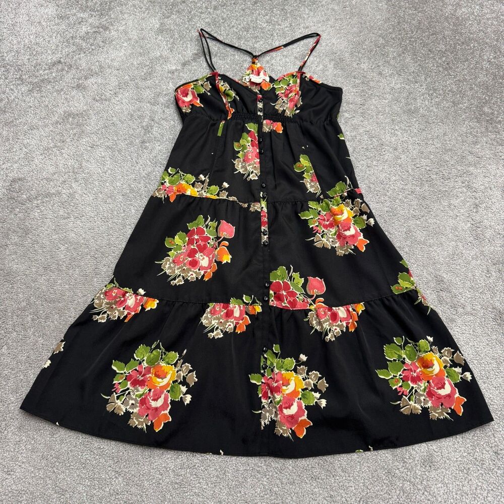 American Eagle Outfitters Floral Tiered Midi Sun Dress Womens 4 Black Strappy